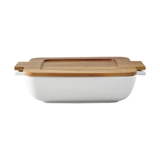 3-Ceramic Oven to Table Bakeware with Acacia Wood Lid Dishwasher Safe