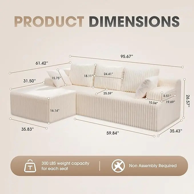 Modular L-Shaped 3-Seat Sectional Deep Seating Sofa