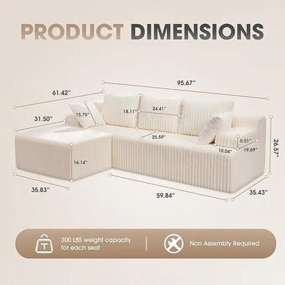 Modular L-Shaped 3-Seat Sectional Deep Seating Sofa