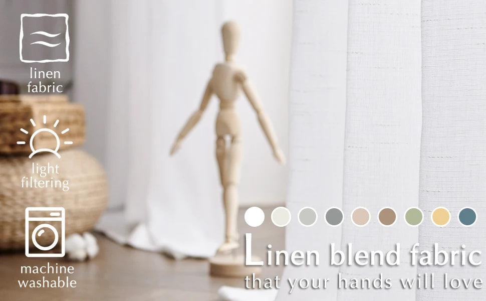 4Panel Light Filtering, Linen Texture and Rod Pocket Window Drapes