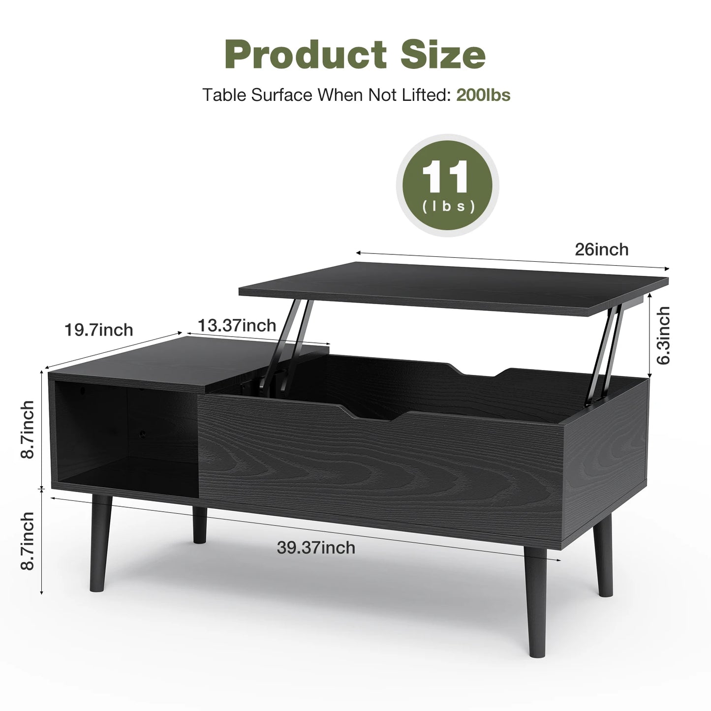 Coffee Tables with Adjustable Storage Shelf Easy Lift and Lower