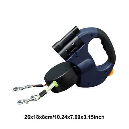 Dual Headed Pet Leash  360 Degree Swivel with LED Light And Retractable