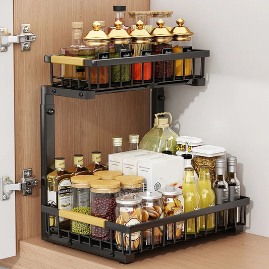 Carbon steel 2-Tier Pull Out Under Sink Storage Shelf