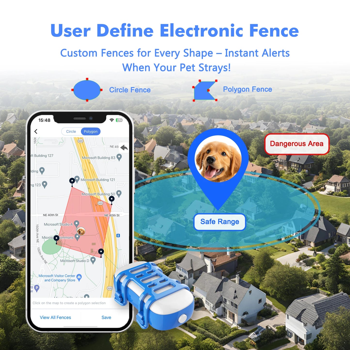 ‌4G GPS Tracker for Pets - Waterproof Smart Locator with App, with Subscription