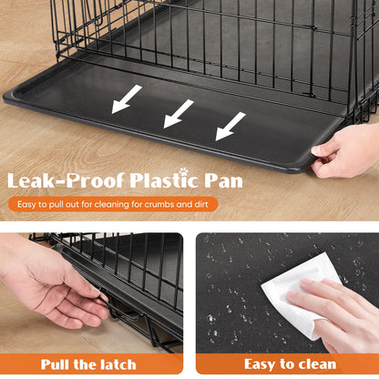 Double Door Folding Metal Pet Kennel with Plastic Leak-Proof Pan Tray