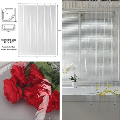 Clear Shower Liner PEVA / Waterproof/ Mould Proof with Hooks