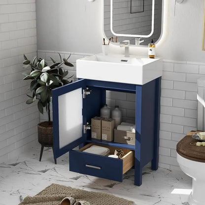 20-inch Solid Wood Vanity Set with Ceramic Sink, Free Standing Cabinet