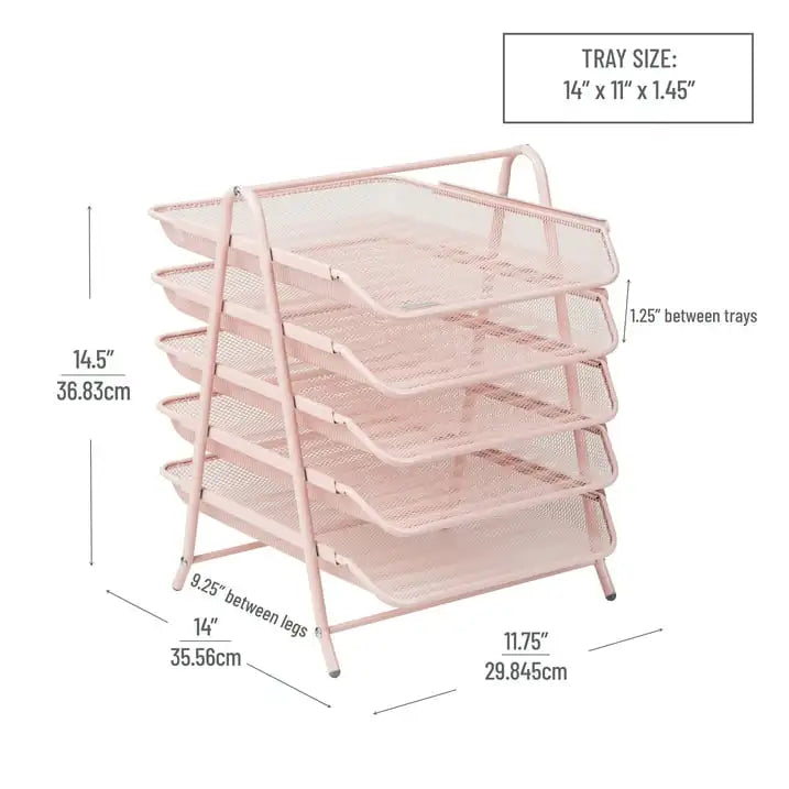 Pink 5-Tier Paper Tray, Made of Metal
