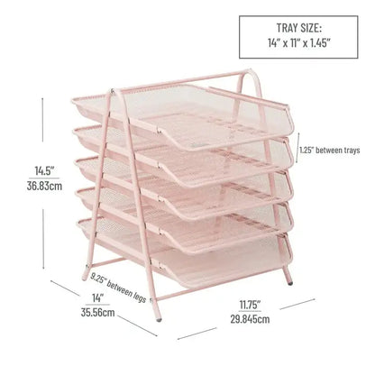 Pink 5-Tier Paper Tray, Made of Metal