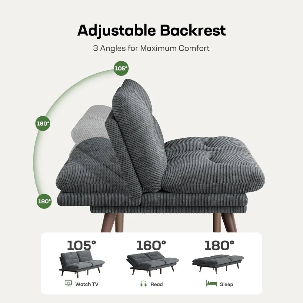 Futon Sofa Bed with Adjustable Backrest & Armrests