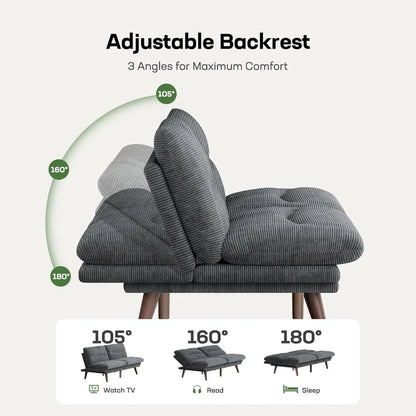 Futon Sofa Bed with Adjustable Backrest & Armrests