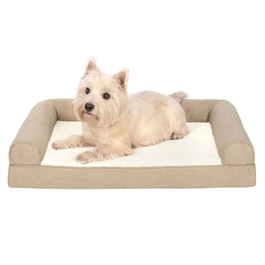 Non-Skid Base Orthopedic Pet Bed Plush Performance Linen Medium