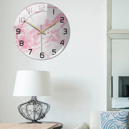 Luxury 3D Acrylic Marble Pattern Wall Adhesive Clock Metal Needles