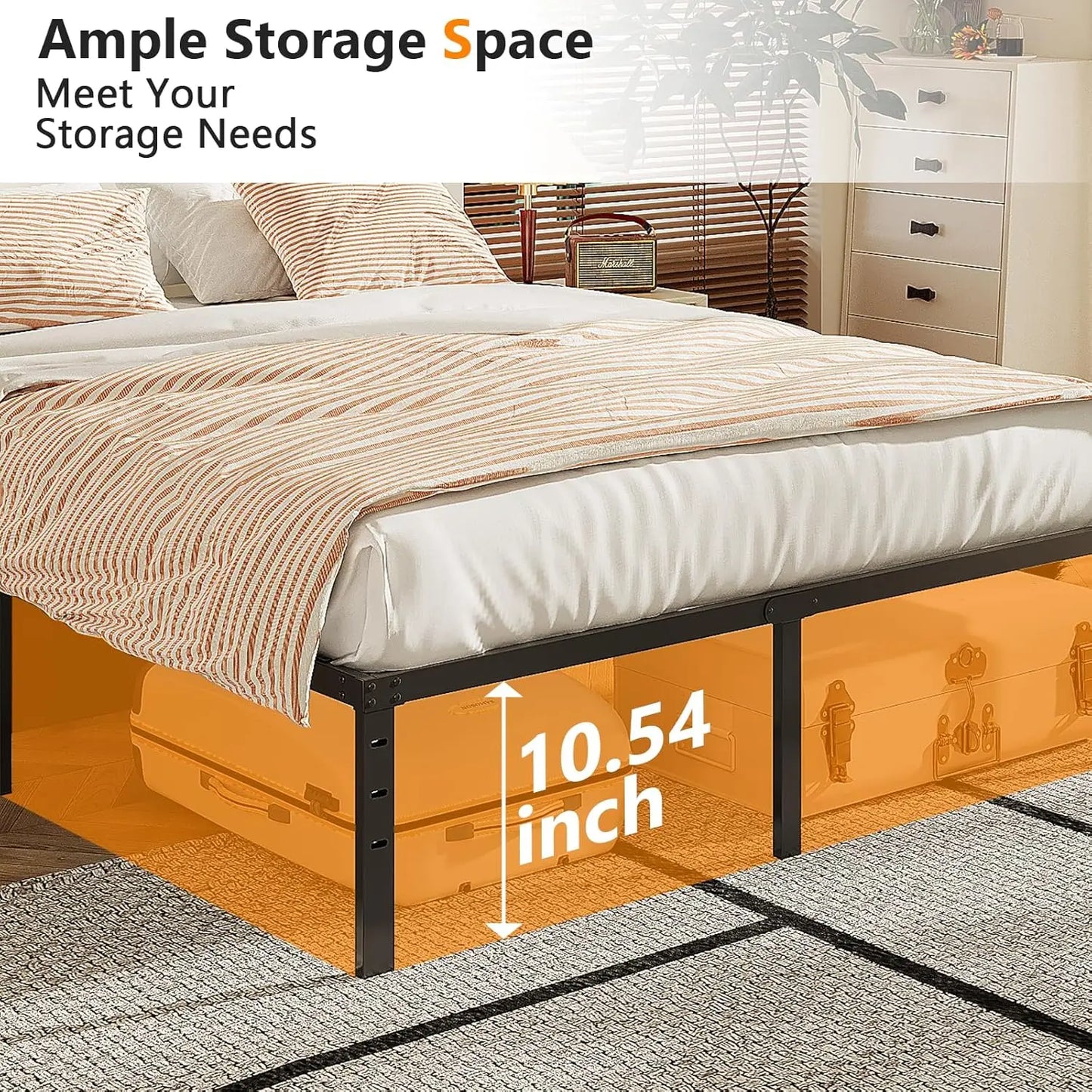 Bed Frame, Heavy Duty Metal Platform, No Box Spring Needed