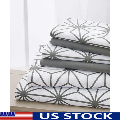Full Bed Sheet Set Microfiber Cooling Technology Gray Texture