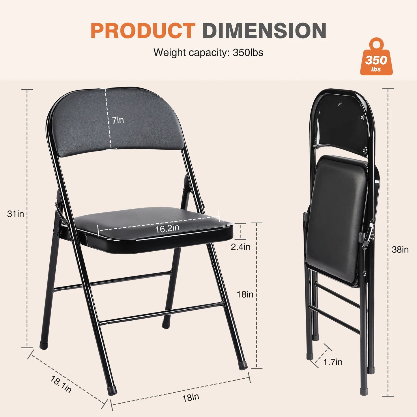 Padded Folding Chair 4 Pack Sturdy Metal Living Room Rocking Dinner Chairs Easy to Use Storage Outdoor Home Office
