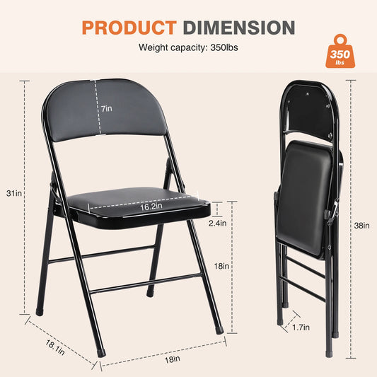 Padded Folding Chair 4 Pack Sturdy Metal Living Room Rocking Dinner Chairs Easy to Use Storage Outdoor Home Office