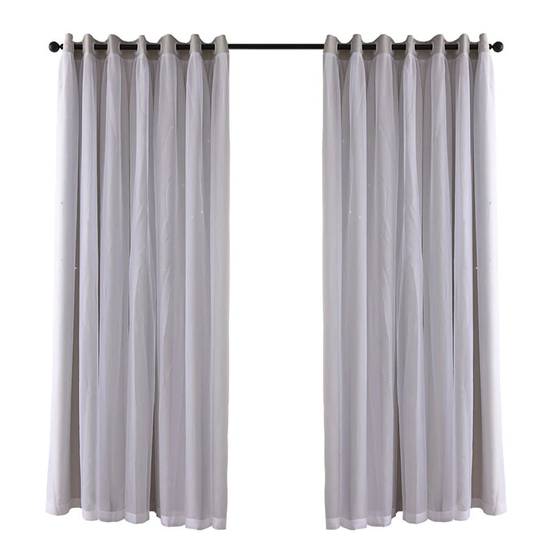 2 Panels Double Layer Blackout Curtains with Stars and Solid Colors