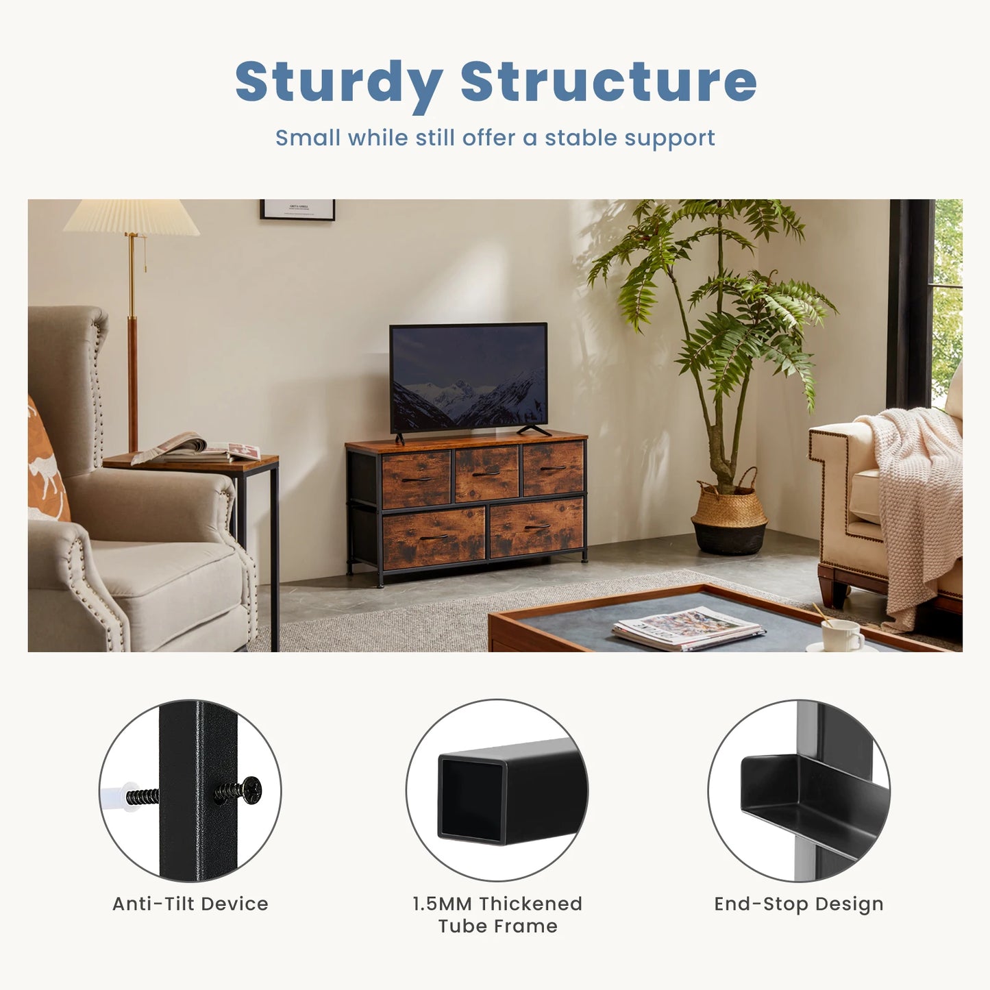 Display/Storage Cabinet With 5 Fabric Drawers Steel Frame Assembly Closet For Clothes Storage Dresser