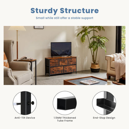 Display/Storage Cabinet With 5 Fabric Drawers Steel Frame Assembly Closet For Clothes Storage Dresser