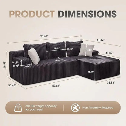 Modular L-Shaped 3-Seat Sectional Deep Seating Sofa