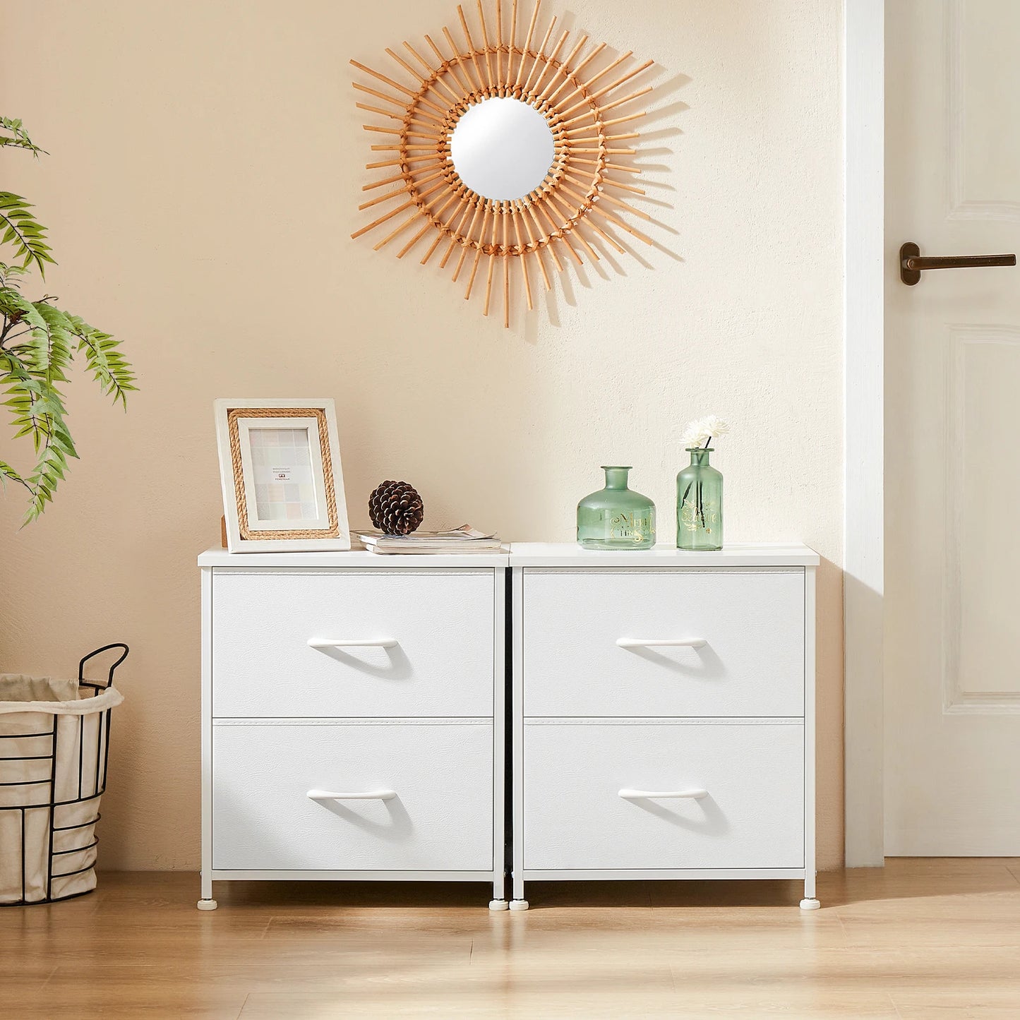 Bedside Nightstand With 2 Fabric Drawers and Lots More