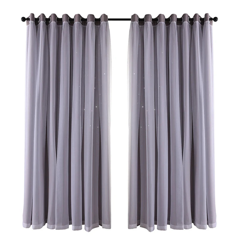 2 Panels Double Layer Blackout Curtains with Stars and Solid Colors