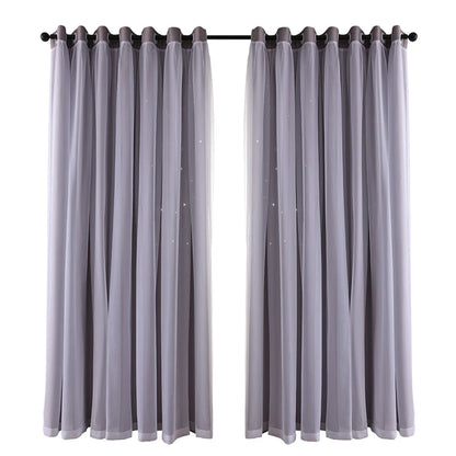 2 Panels Double Layer Blackout Curtains with Stars and Solid Colors