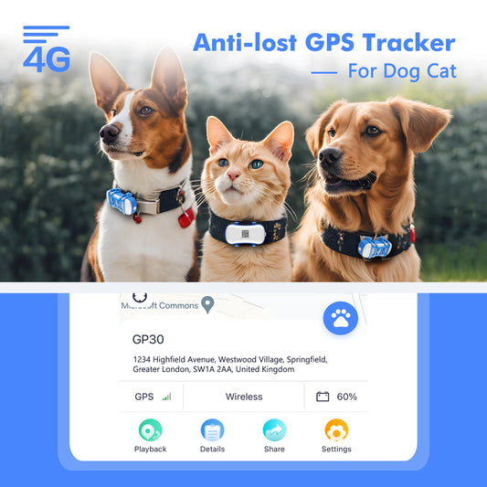 ‌4G GPS Tracker for Pets - Waterproof Smart Locator with App, with Subscription