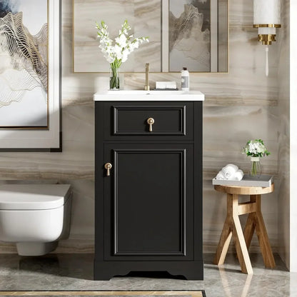 20-inch Solid Wood Vanity Set with Ceramic Sink, Free Standing Cabinet