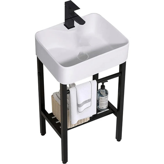 Ceramic Free Standing Wash Basin with Stainless Steel Metal