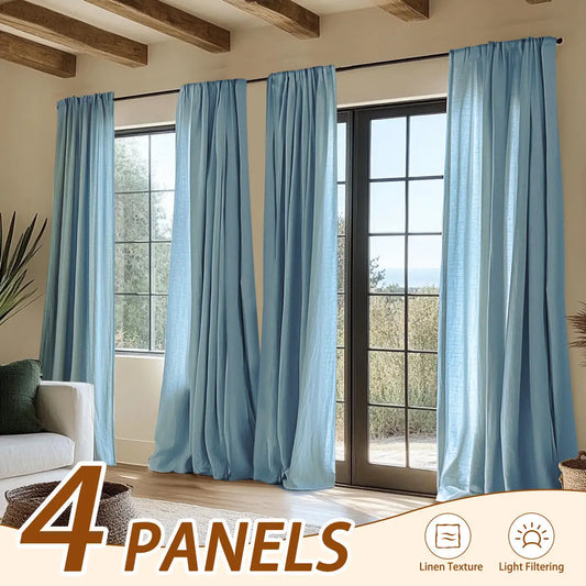 4Panel Light Filtering, Linen Texture and Rod Pocket Window Drapes