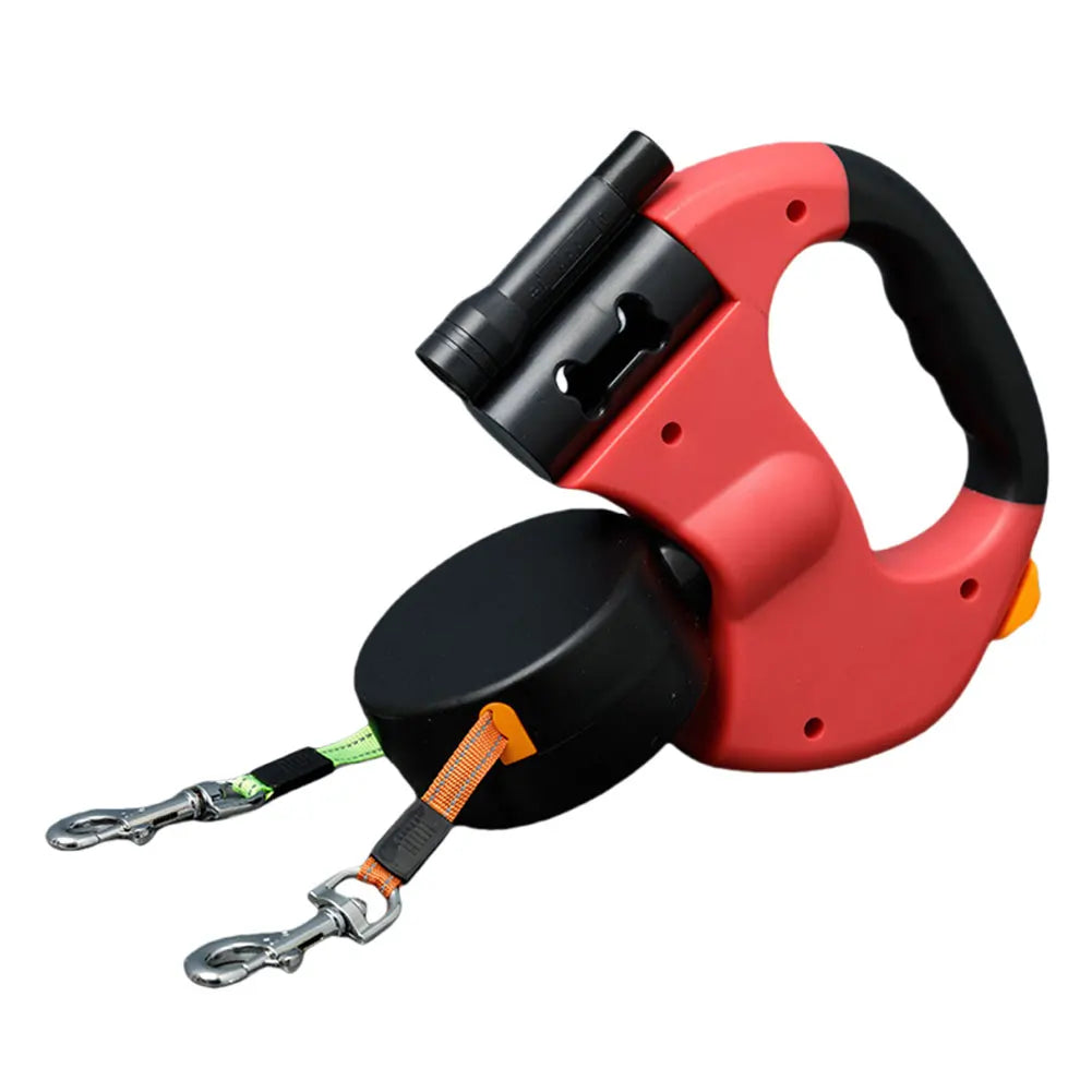 Dual Headed Pet Leash  360 Degree Swivel with LED Light And Retractable