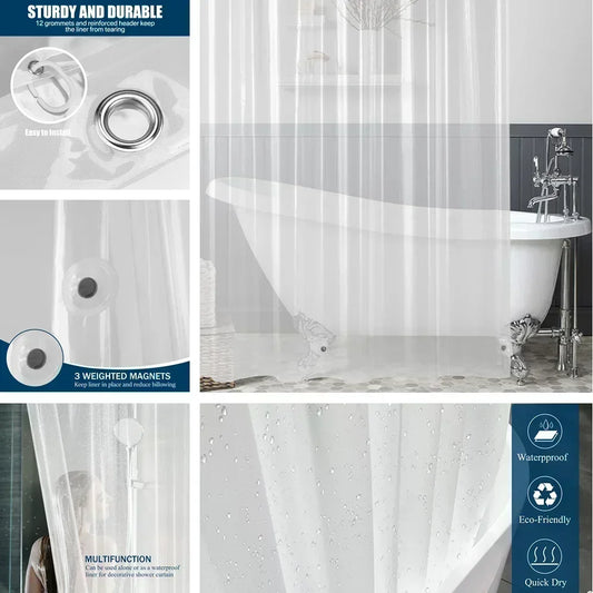 Clear Shower Liner PEVA / Waterproof/ Mould Proof with Hooks