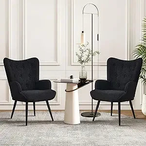 Set of 2, PU Leather Armchair with High Backrest, Mid Century Modern