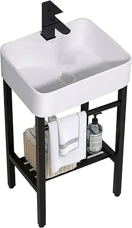 Ceramic Free Standing Wash Basin with Stainless Steel Metal