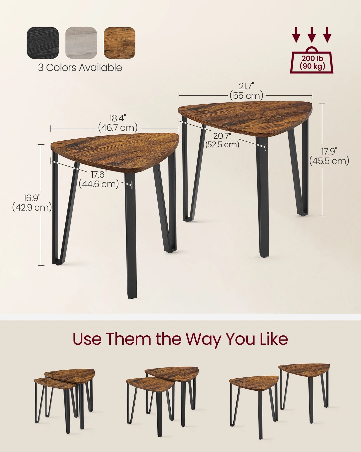 Set of 2 Nesting End Tables, Industrial Style