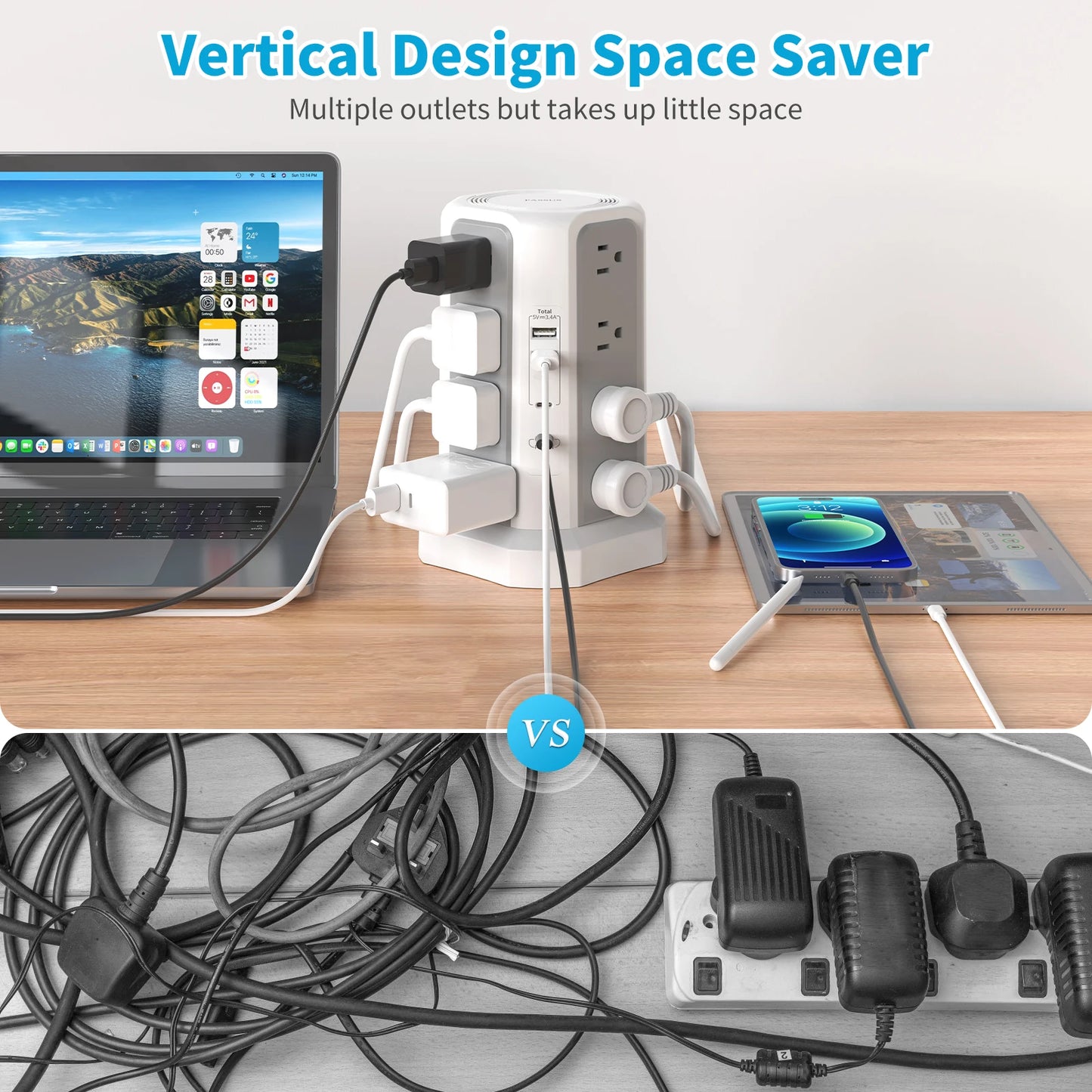 US 4-layer 3m extension tower plug-in board with PD fast charging