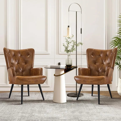 Set of 2, PU Leather Armchair with High Backrest, Mid Century Modern