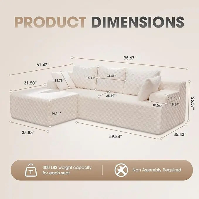 Modular L-Shaped 3-Seat Sectional Deep Seating Sofa