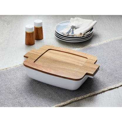 3-Ceramic Oven to Table Bakeware with Acacia Wood Lid Dishwasher Safe