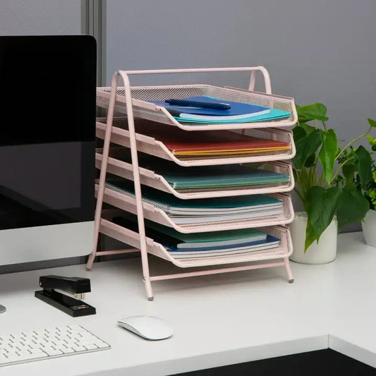 Pink 5-Tier Paper Tray, Made of Metal