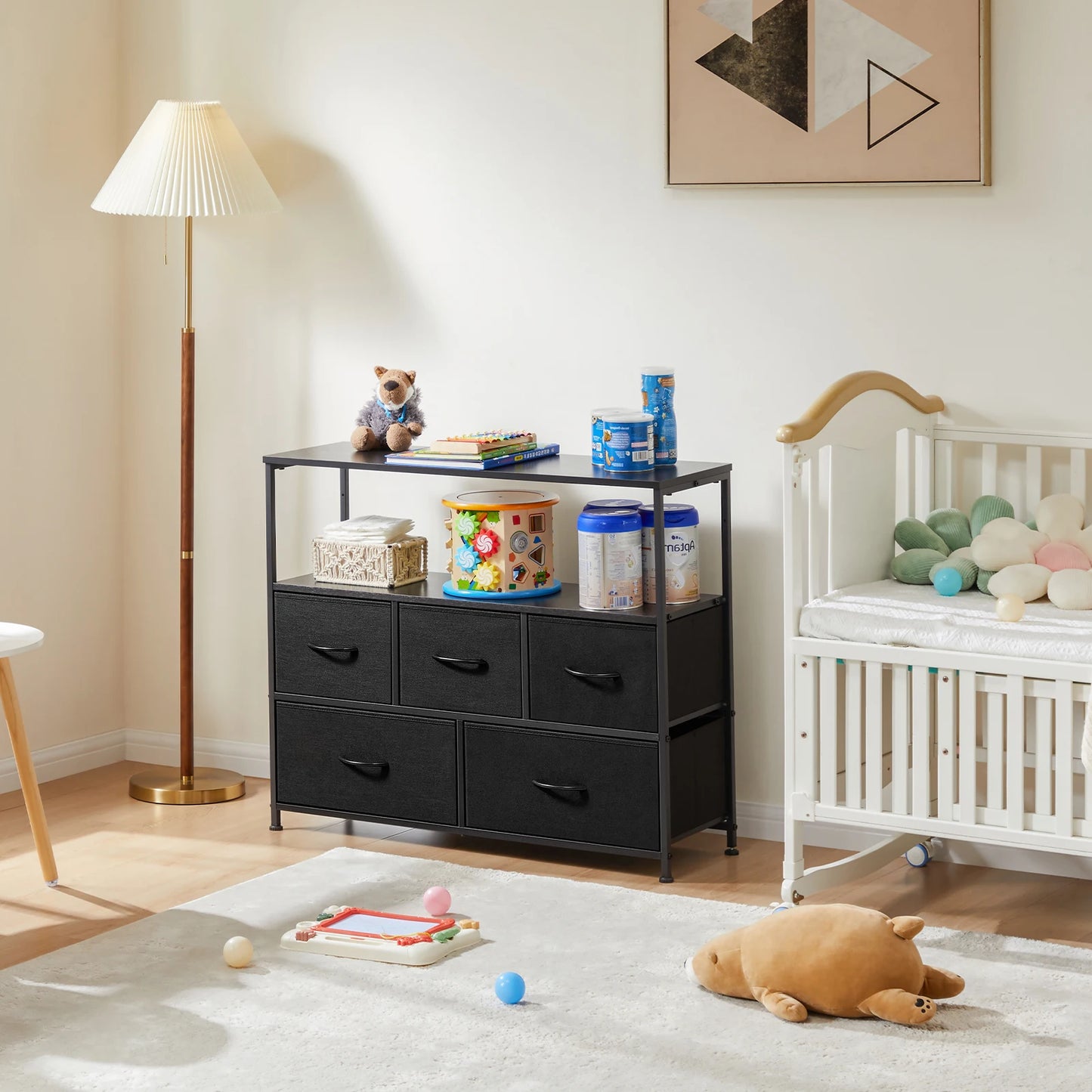 TV Stand With 5 Fabric Drawers For Storage And Display Self