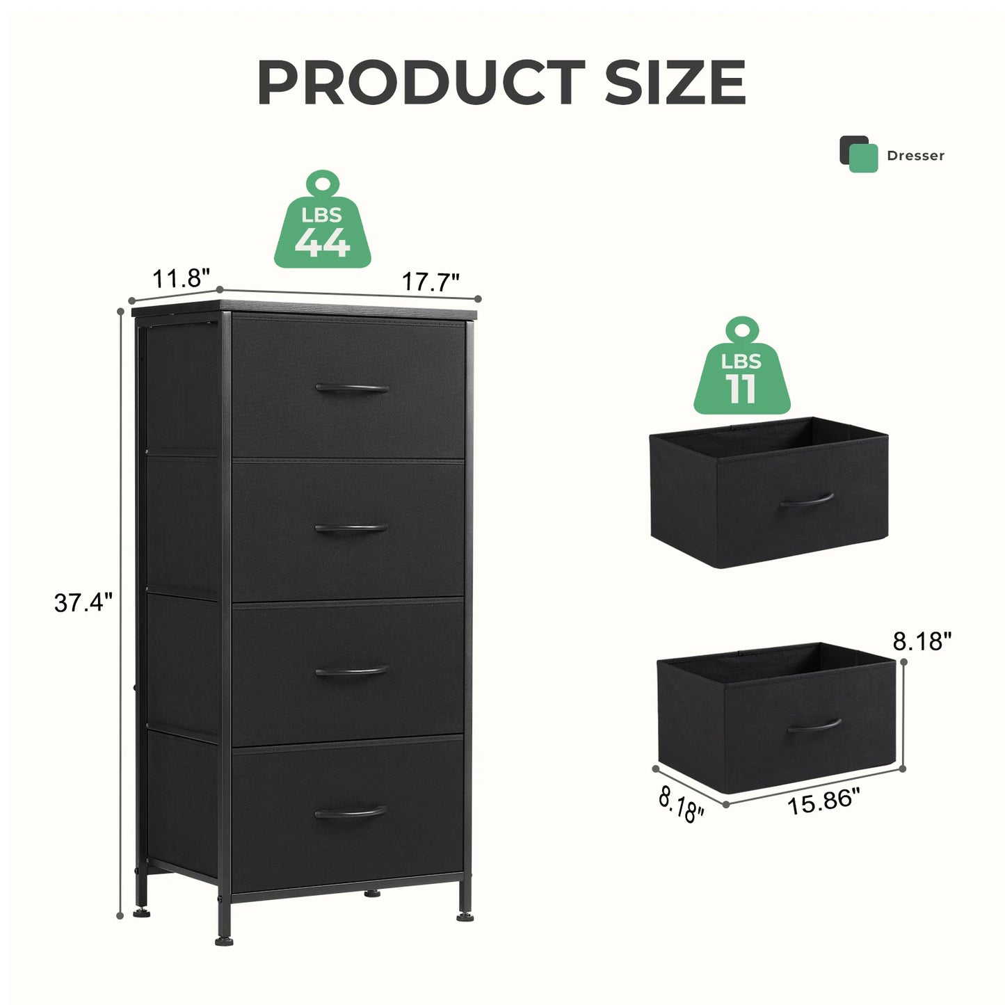 4 Fabric Draws Storage Cabinet, Steel Frame Assembly Furniture