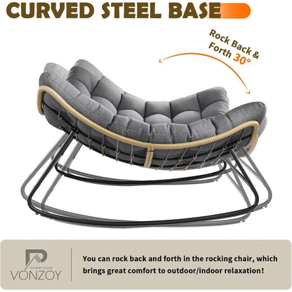 Oversized Egg Rocking Chair with Thick Cushion, Rattan Wicker