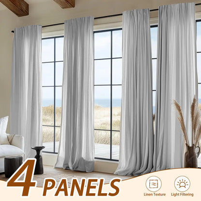 4Panel Light Filtering, Linen Texture and Rod Pocket Window Drapes