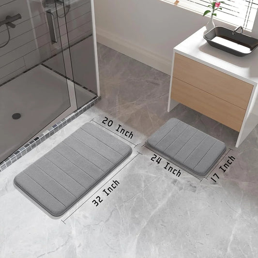 2pc Memory Foam Bathmats Set Absorbent, Non-Slip, Quick Dry Comfort