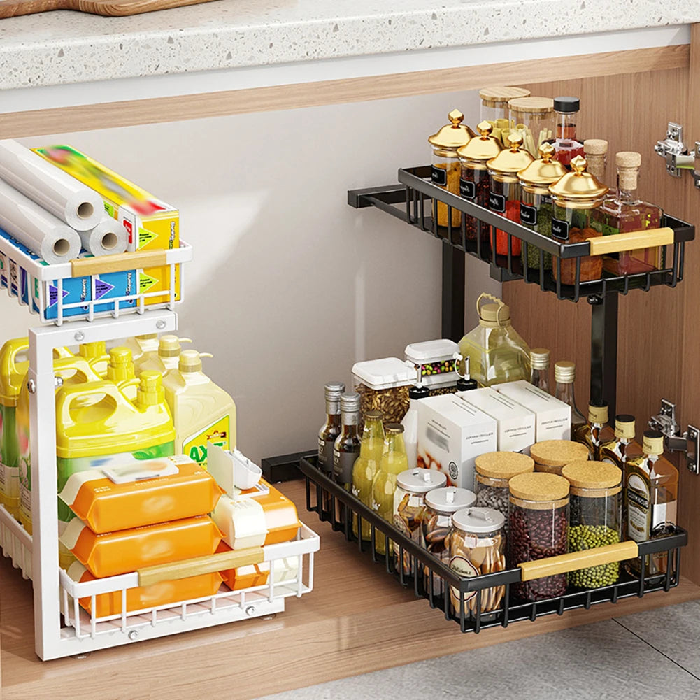 Carbon steel 2-Tier Pull Out Under Sink Storage Shelf