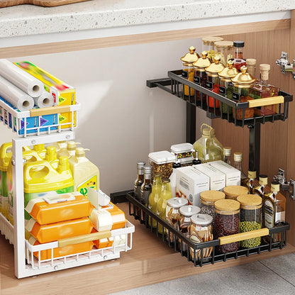 Carbon steel 2-Tier Pull Out Under Sink Storage Shelf