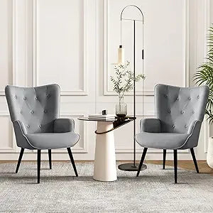 Set of 2, PU Leather Armchair with High Backrest, Mid Century Modern